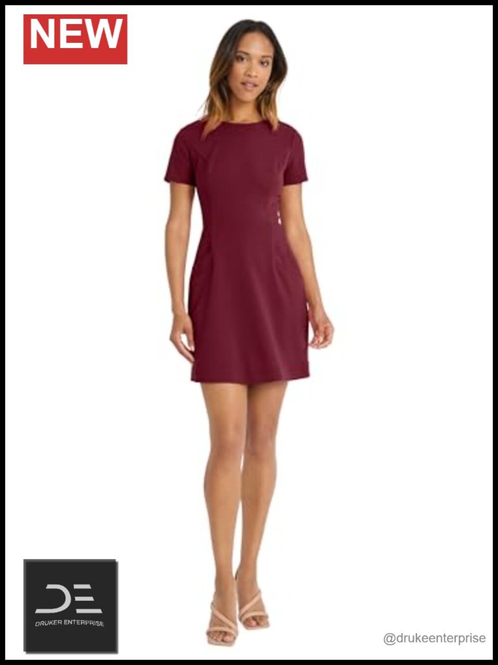 Women's Jewel Neck Fit Flare Dress Workwear Career Office Event Guest